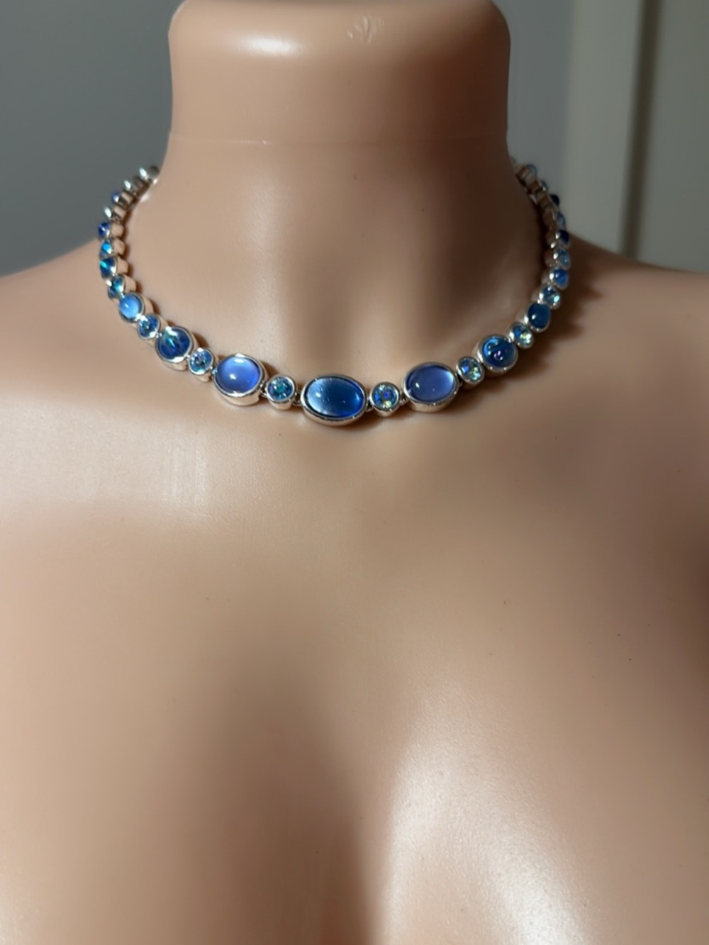 Monet Blue Cabochon and Crystal Choker Necklace